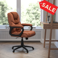 Flash Furniture CX-1179H-BR-GG Flash Fundamentals Big & Tall 400 lb. Rated Brown LeatherSoft Swivel Office Chair with Padded Arms, BIFMA Certified